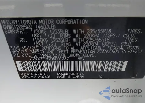2013 Toyota Rav4 Limited z USA, uszkodzony, nr VIN JTMDFREV7D5001387